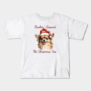 Christmas Longhaired Chihuahua Dog in Santa Hat Kids T-Shirt